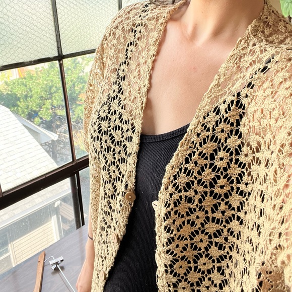 Vintage Gold Colour Crochet Overshirt - Picture 3 of 5